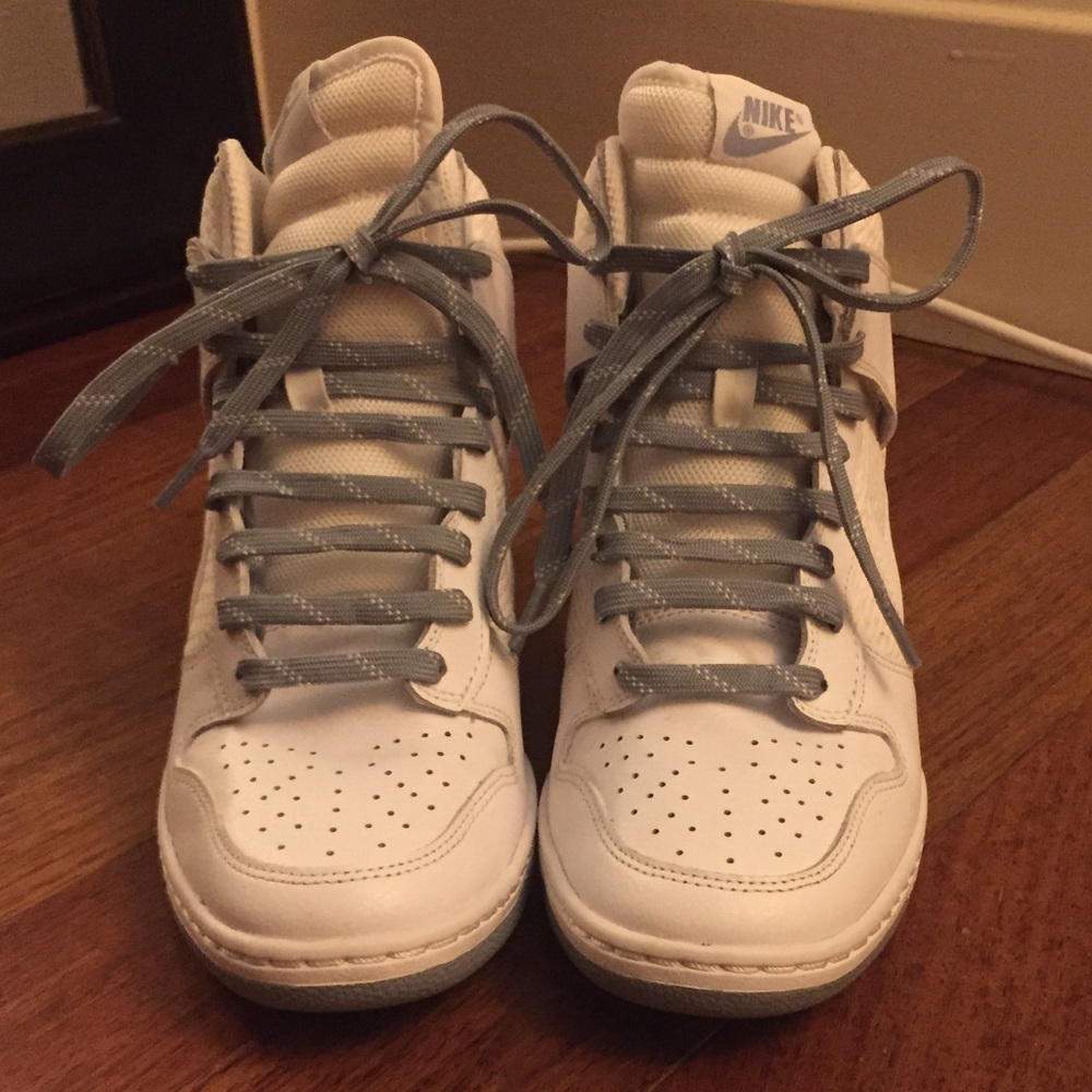 White Nike Sky Hi Dunks Sneaker Wedge